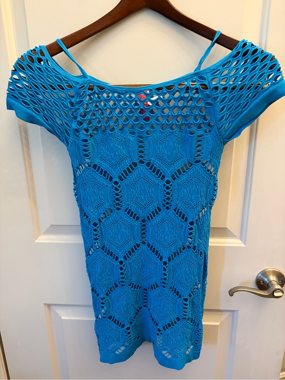 New: True Rock  Bright Blue Crochet Cover-Up Dress with matching stretch capris.